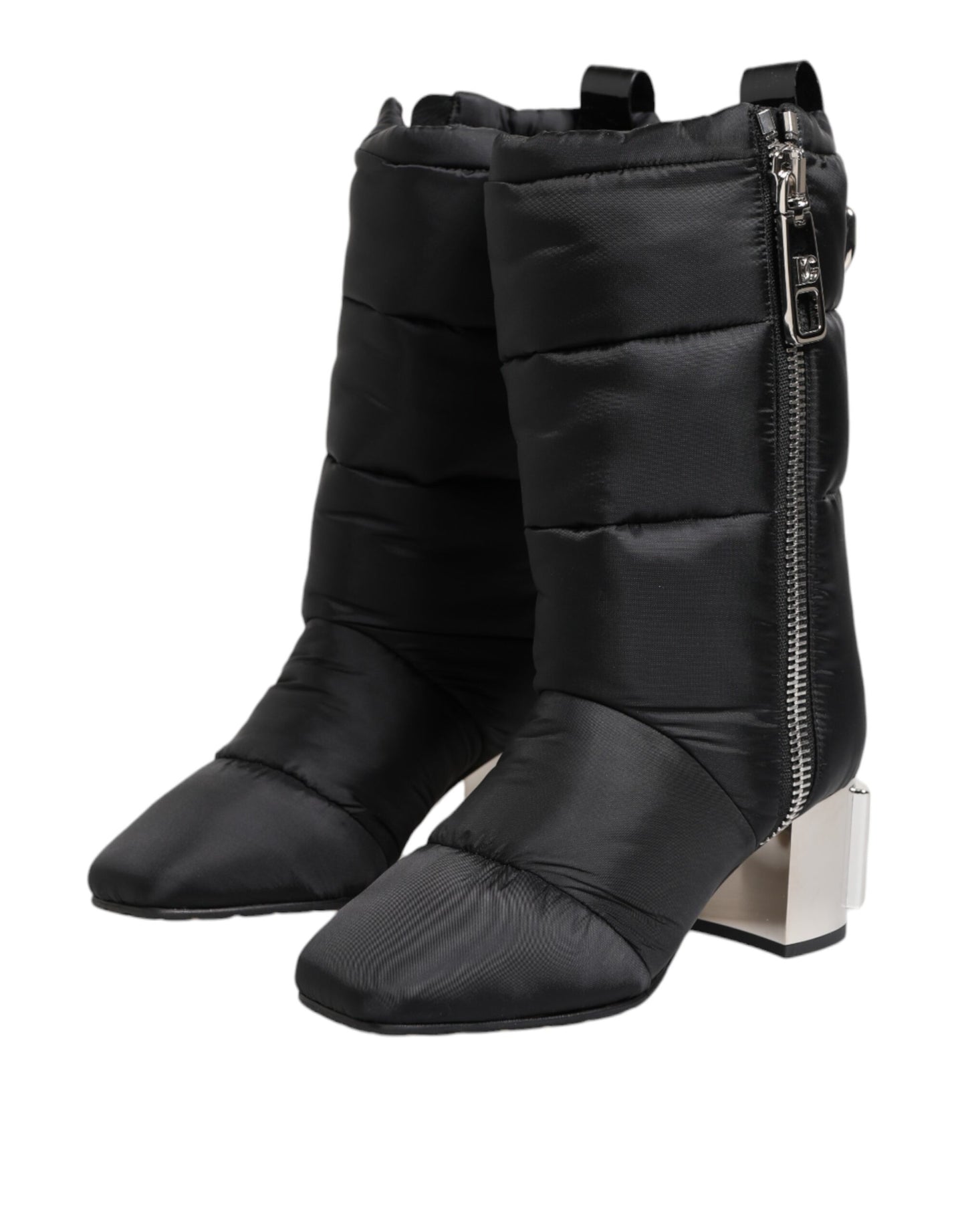 Bottes à talon mi-mollet rembourrées noires Dolce &amp; Gabbana avec logo