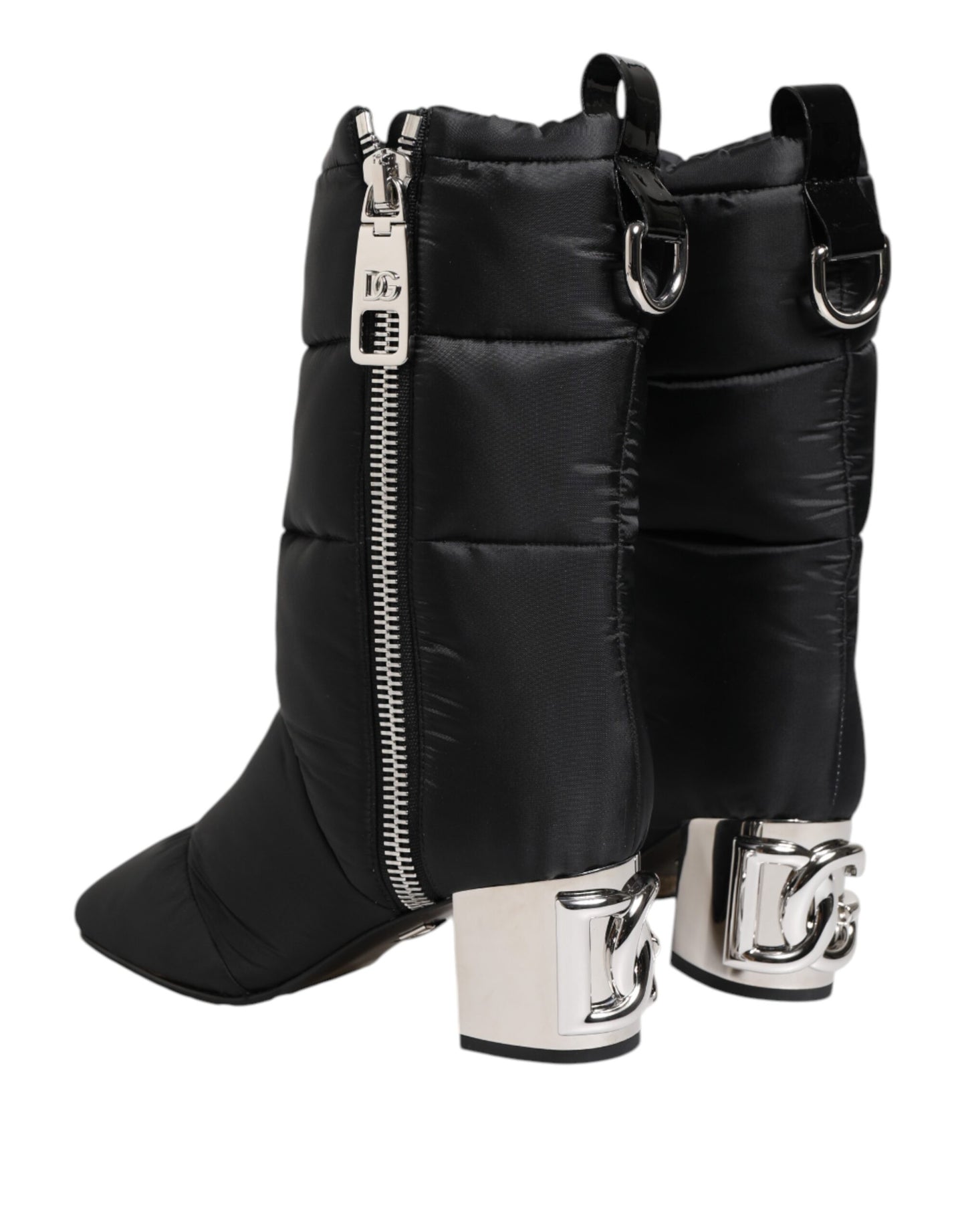 Bottes à talon mi-mollet rembourrées noires Dolce &amp; Gabbana avec logo