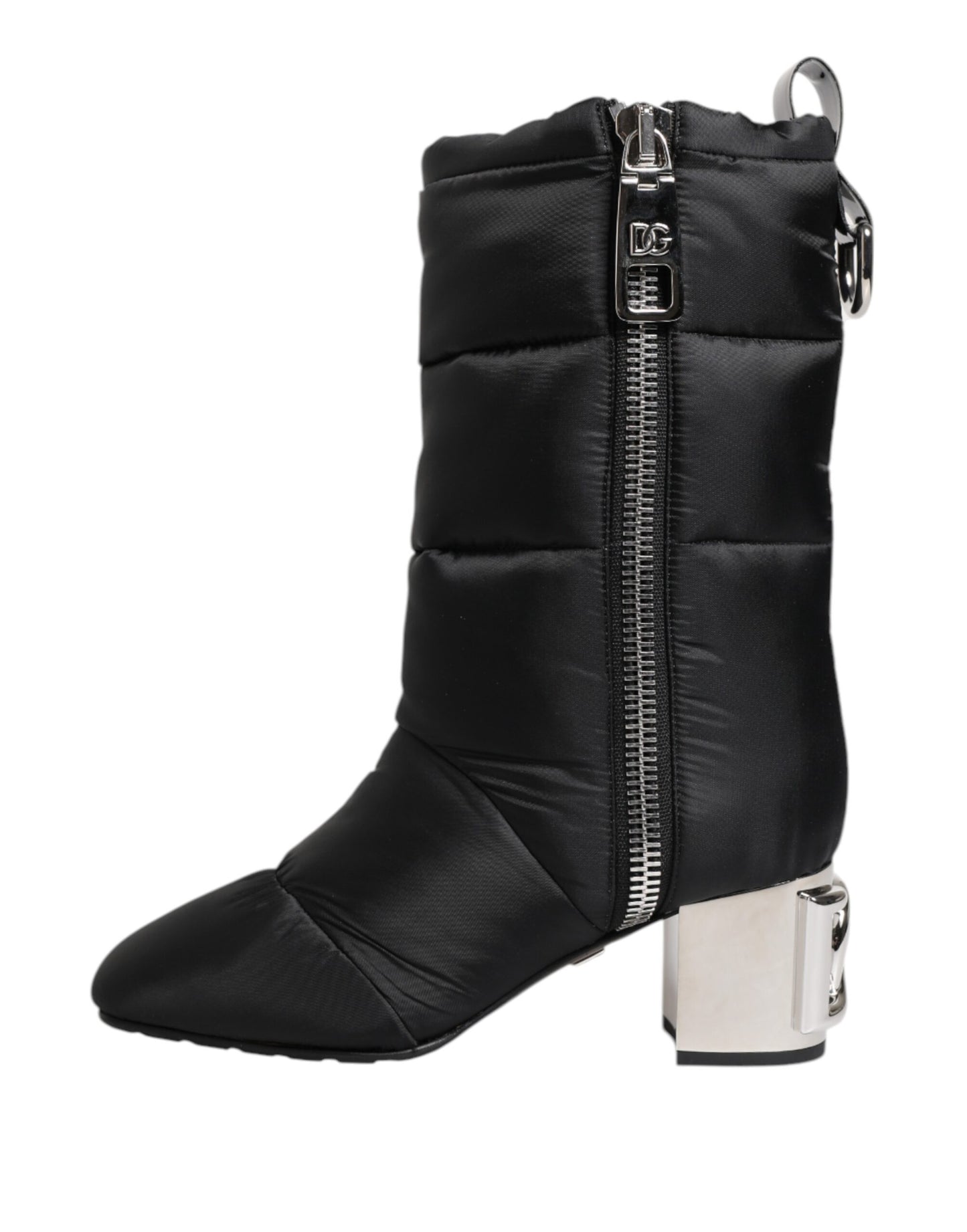 Bottes à talon mi-mollet rembourrées noires Dolce &amp; Gabbana avec logo