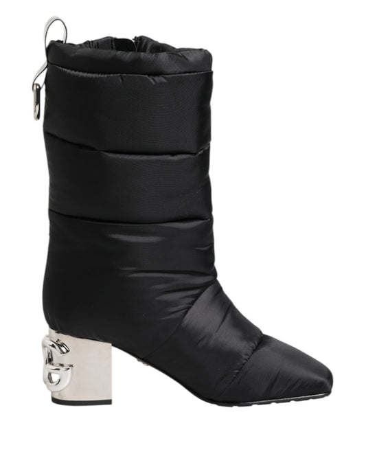 Bottes à talon mi-mollet rembourrées noires Dolce &amp; Gabbana avec logo