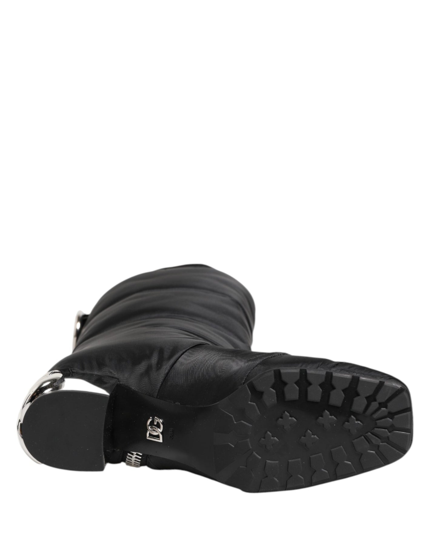 Bottes à talon mi-mollet rembourrées noires Dolce &amp; Gabbana avec logo