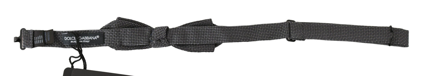 Dolce & Gabbana Gray Patterned Silk Adjustable Neck Bow Tie Papillon