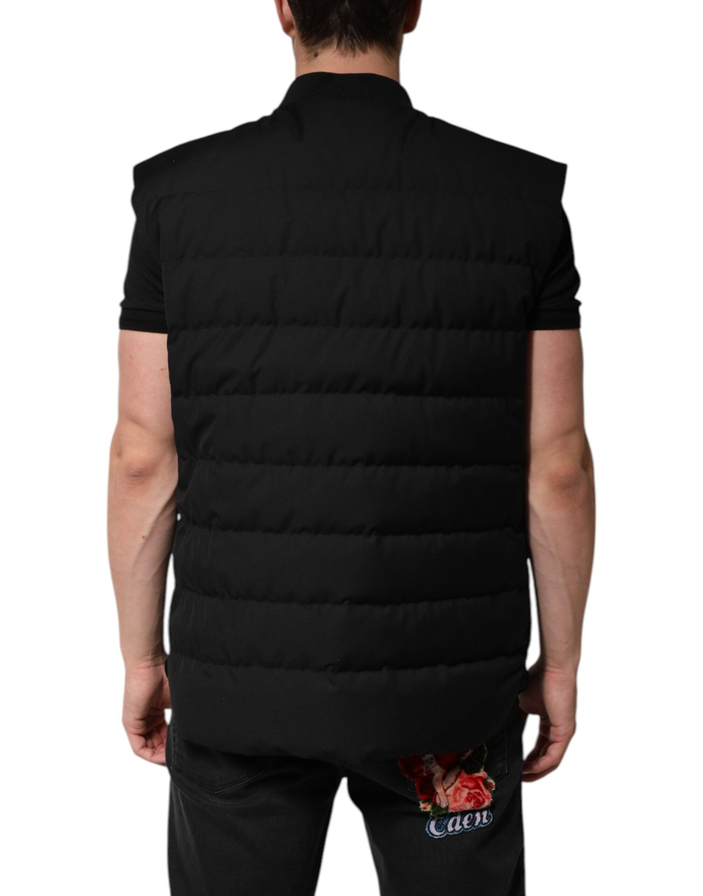 Dolce & Gabbana Black Sleeveless Parka Logo Plaque Jacket