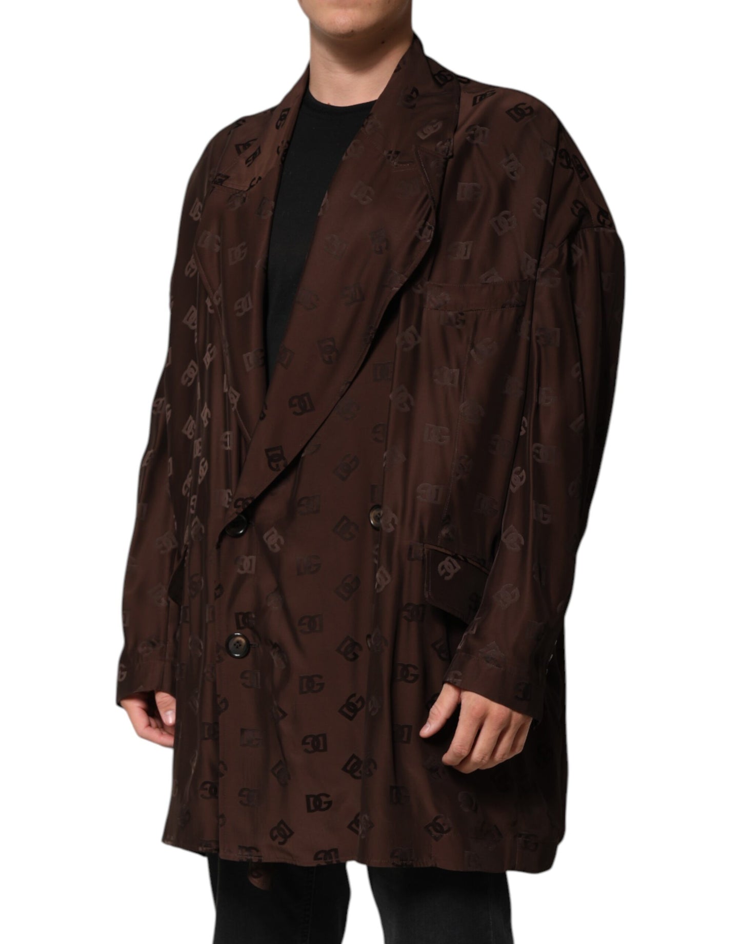 Dolce & Gabbana Brown Polyester Logo Monogram Coat Jacket