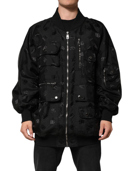 Dolce & Gabbana Black Cargo Windbraker Logo Mania Jacket