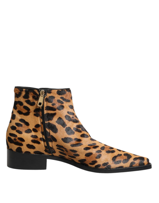 Bottines en fourrure de veau léopard marron Dolce &amp; Gabbana
