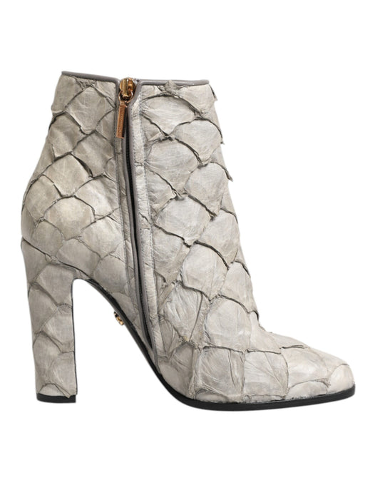 Dolce &amp; Gabbana Off White Leder Heels Ankle Boots Schuhe