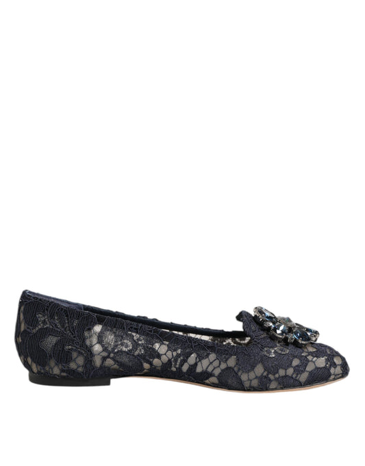 Chaussures plates Dolce &amp; Gabbana en dentelle bleue Taormina avec cristaux