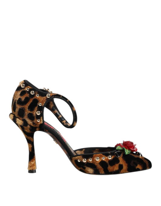 Escarpins Dolce &amp; Gabbana marron léopard avec cristaux roses