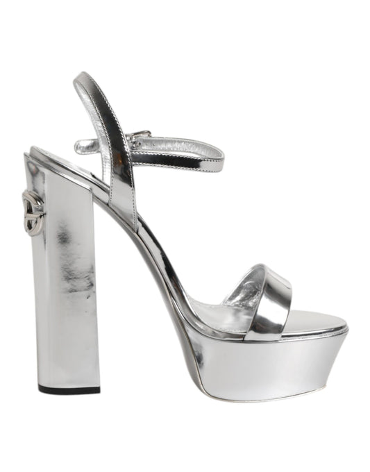 Dolce & Gabbana Silver Leather Platform Keira Sandals Shoes