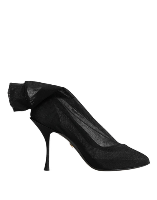 Bottes chaussettes en maille extensible noire en soie Dolce &amp; Gabbana