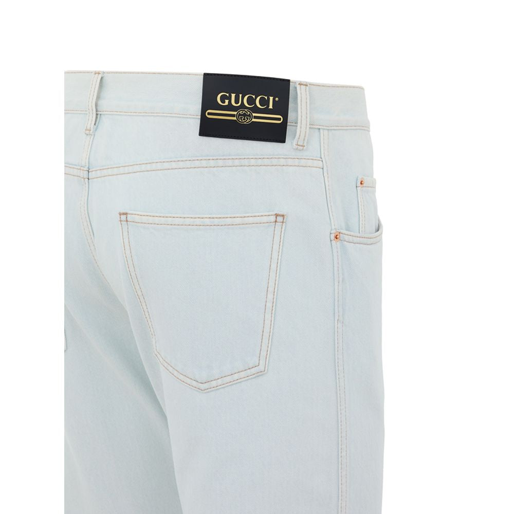Gucci Blue Cotton Relaxed Fit Jeans