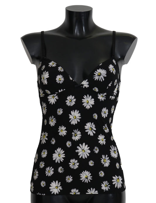 Robe noire à imprimé marguerites Dolce &amp; Gabbana Lingerie Chemisole