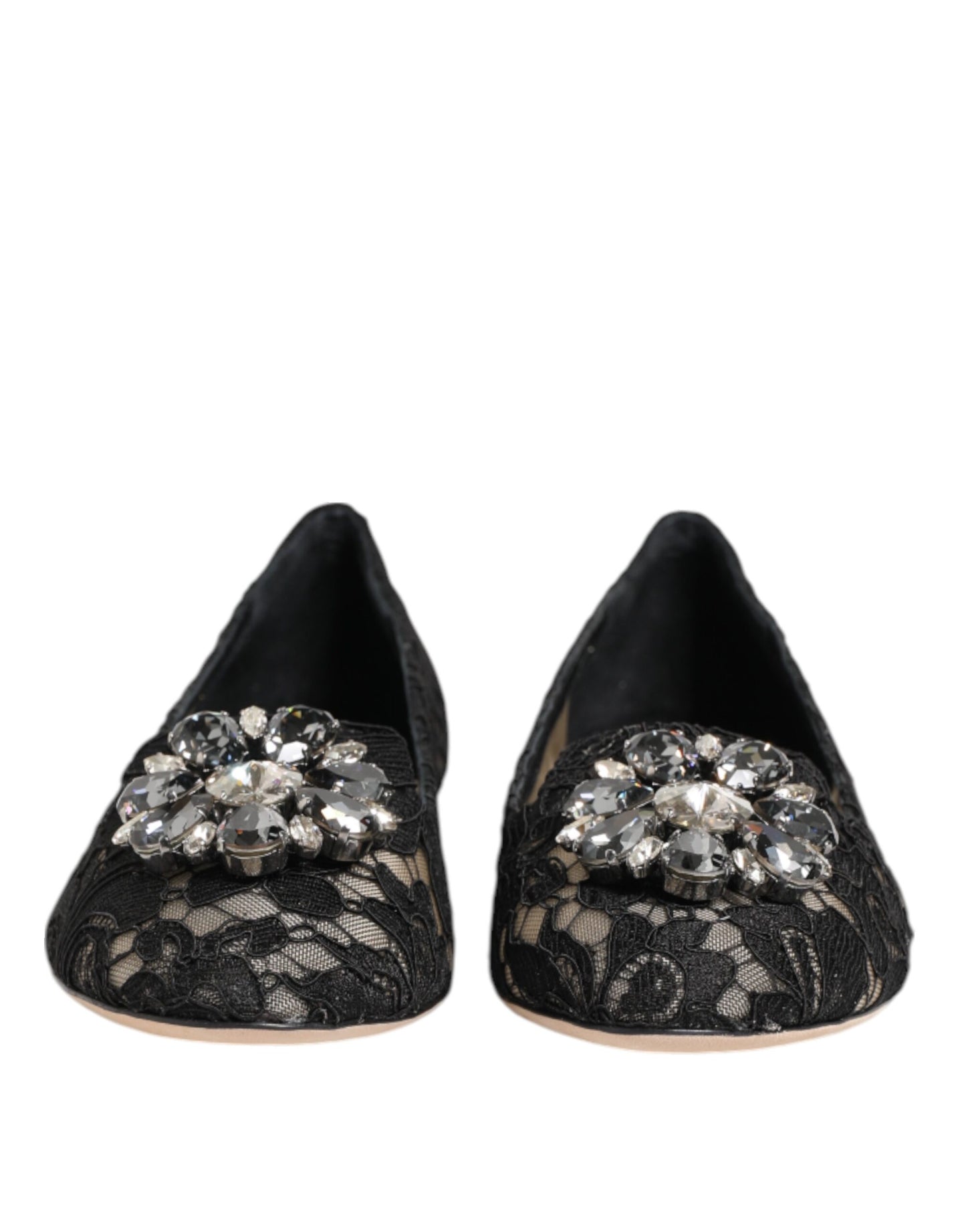Chaussures plates en dentelle et cristaux Dolce &amp; Gabbana Taormina noires
