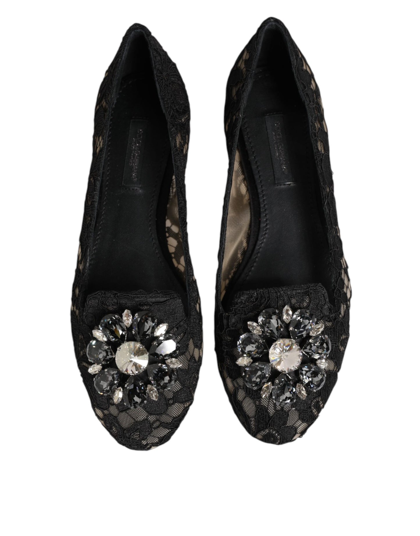 Chaussures plates en dentelle et cristaux Dolce &amp; Gabbana Taormina noires