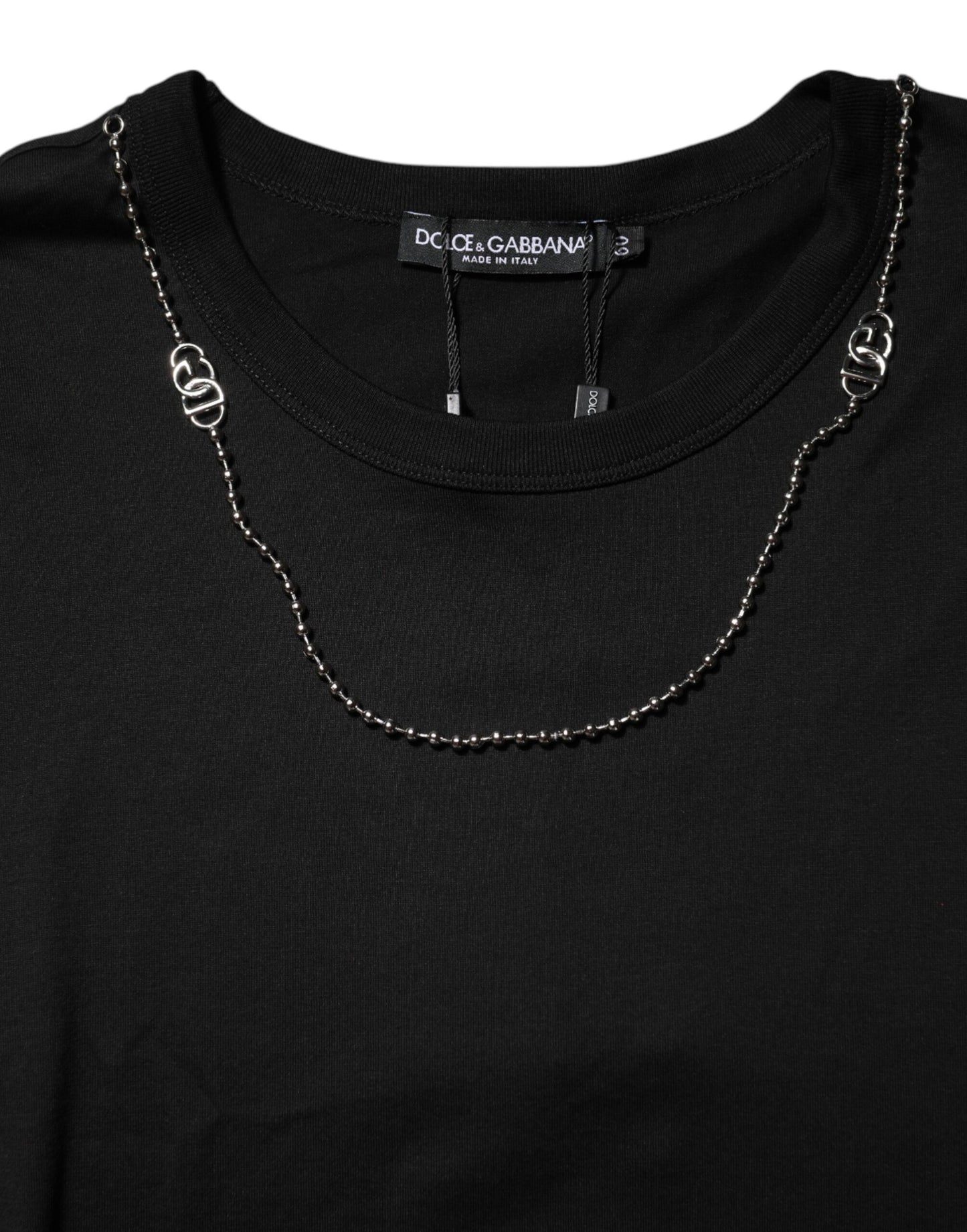 Dolce & Gabbana Black Chain Necklace Cotton Crewneck T-shirt