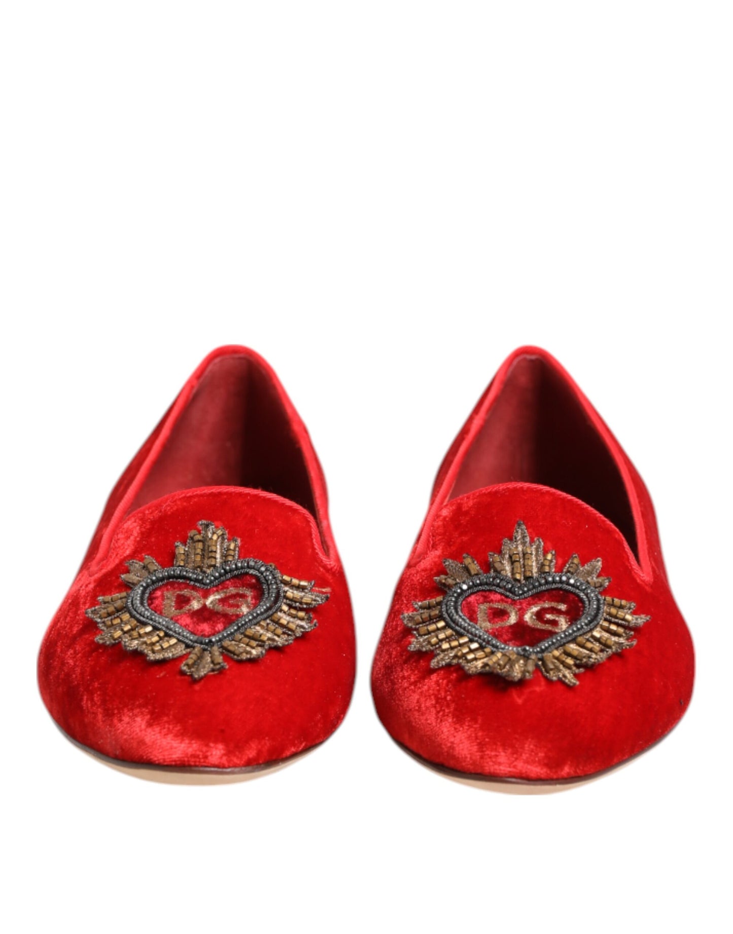 Dolce &amp; Gabbana – Rote Loafer aus Samt mit DG-Herzmotiv