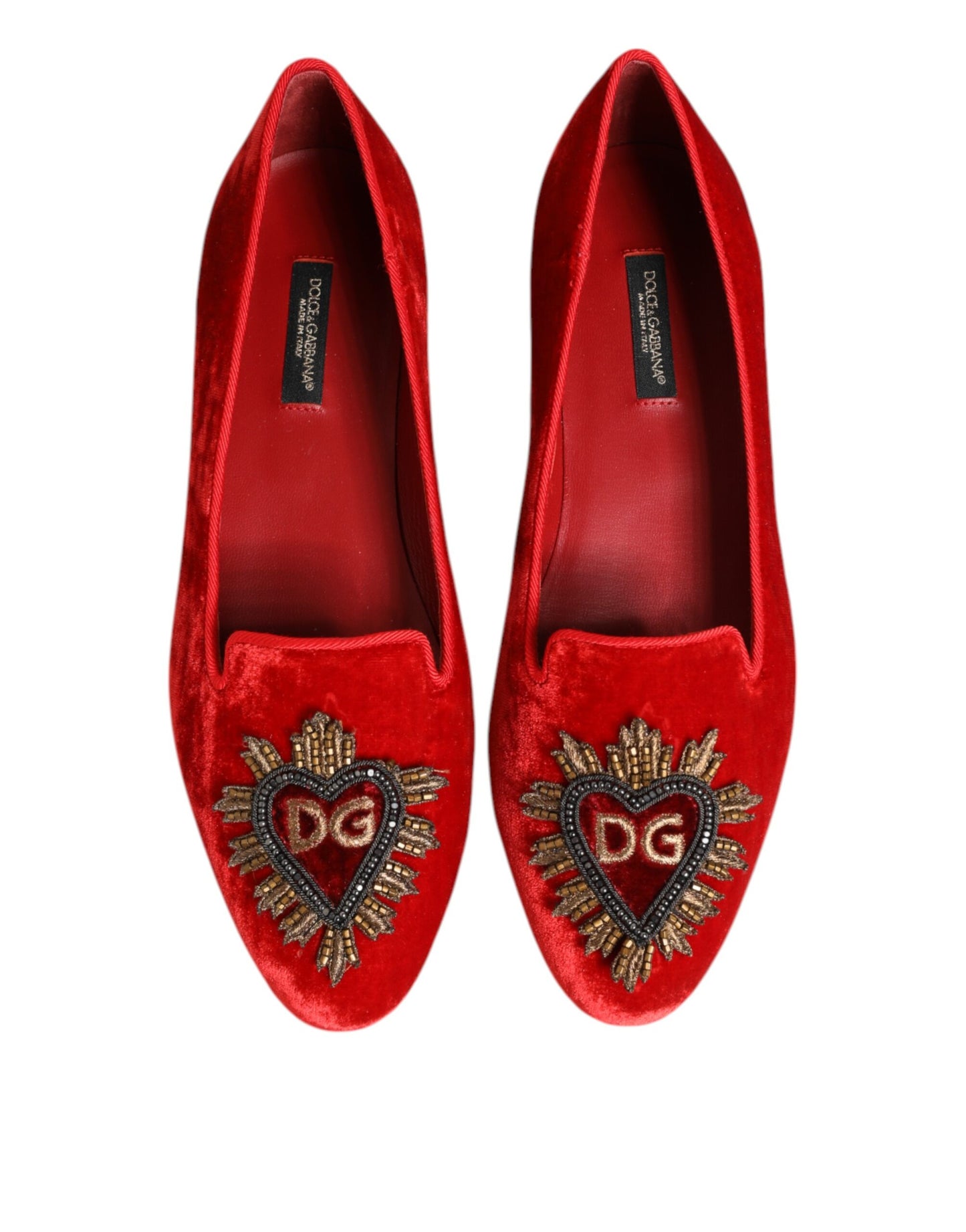 Dolce &amp; Gabbana – Rote Loafer aus Samt mit DG-Herzmotiv