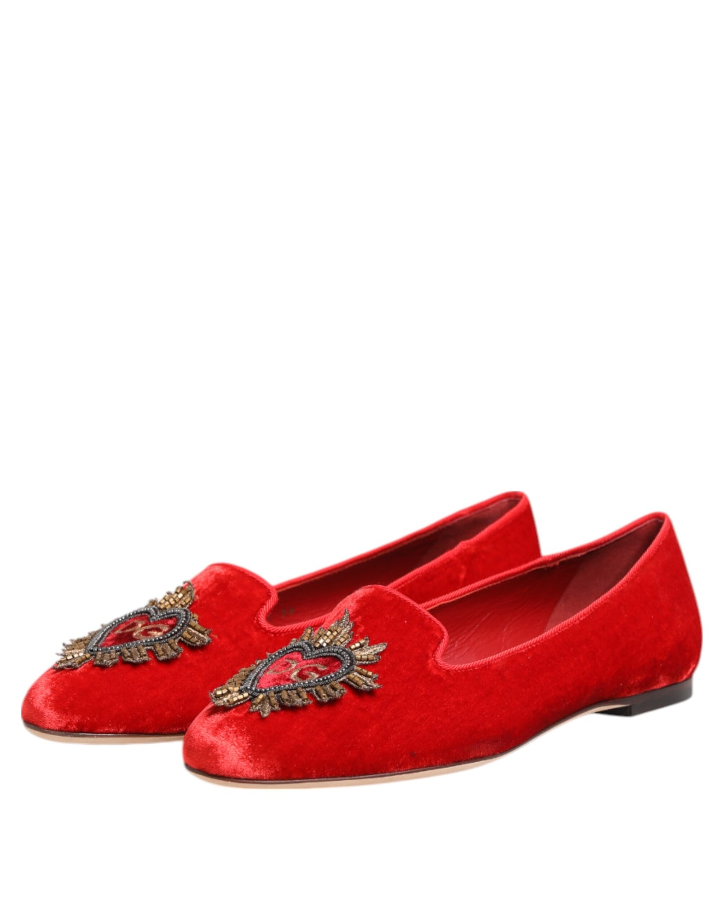 Dolce &amp; Gabbana – Rote Loafer aus Samt mit DG-Herzmotiv