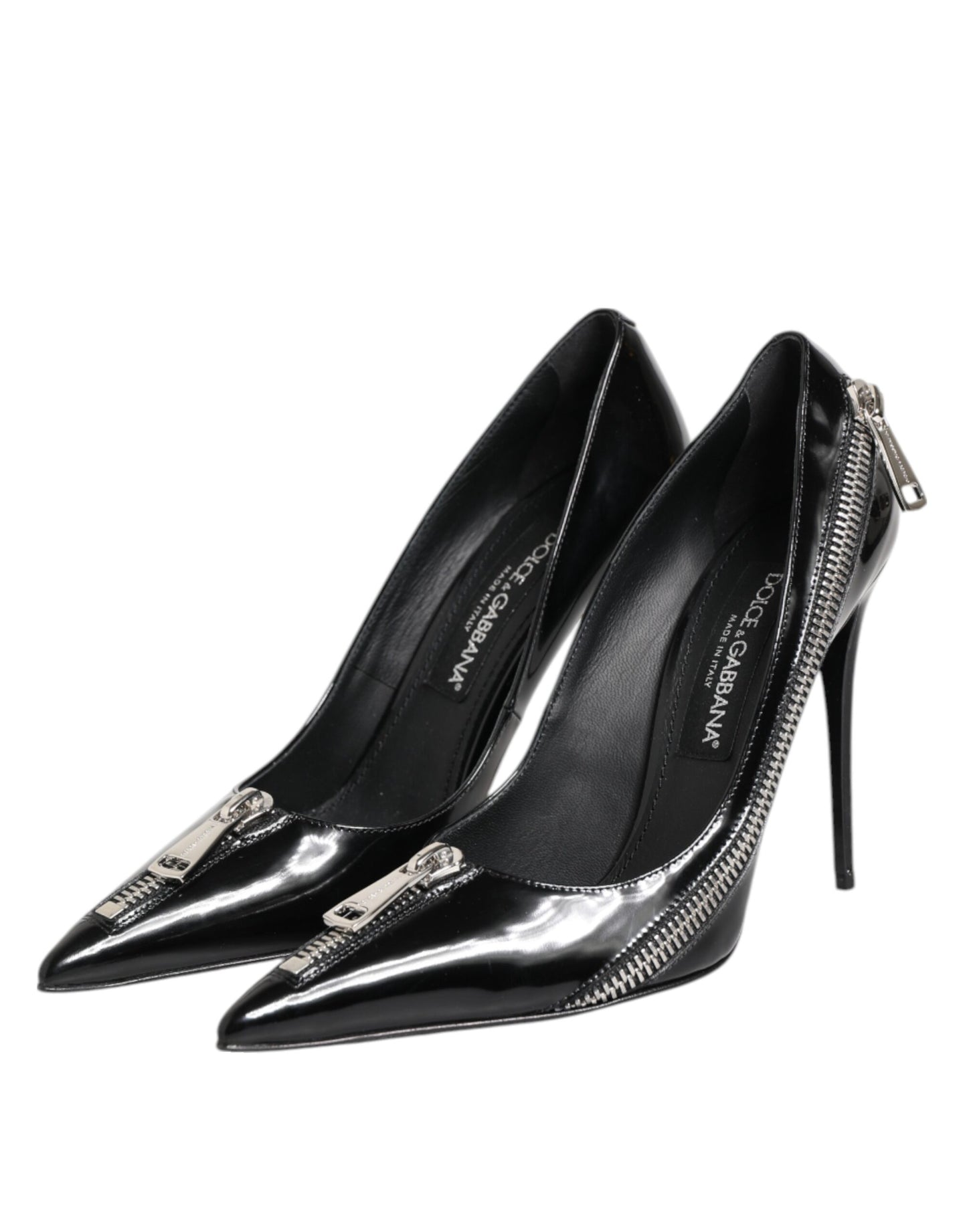 Escarpins à talons zippés en cuir verni noir Dolce &amp; Gabbana