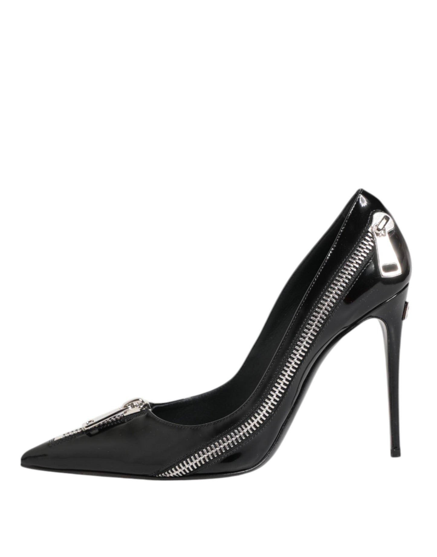 Escarpins à talons zippés en cuir verni noir Dolce &amp; Gabbana