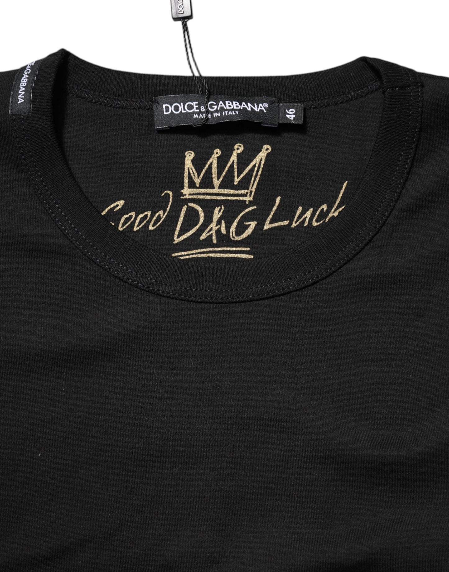 T-shirt ras du cou en coton noir Goodluck de Dolce &amp; Gabbana