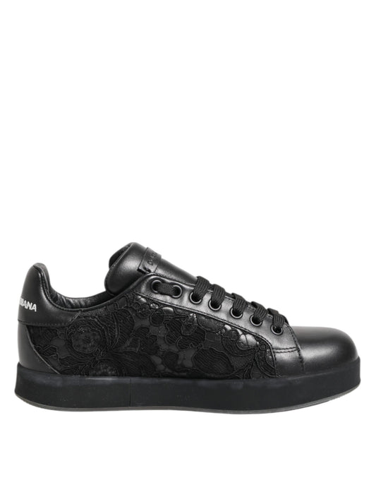 Baskets basses noires en dentelle florale Dolce &amp; Gabbana