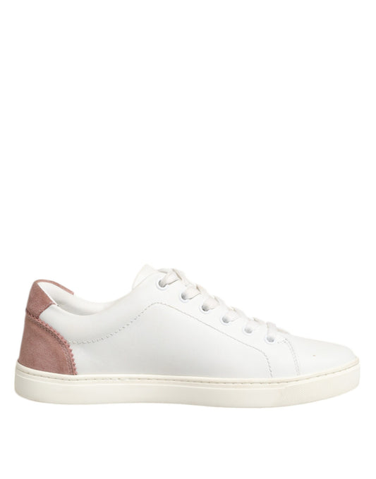 Dolce &amp; Gabbana Weiß Rosa Leder Low Top Sneakers Schuhe