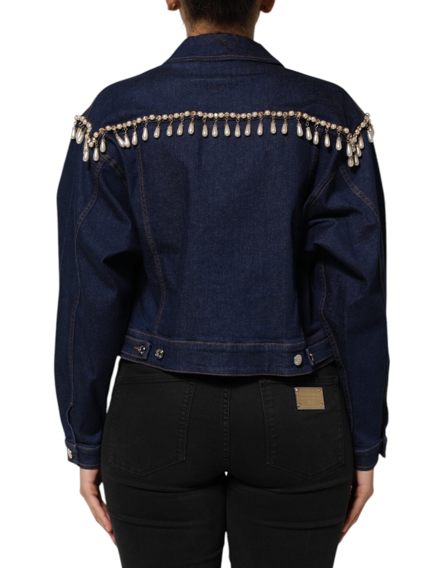Veste en denim de coton bleu ornée de cristaux Dolce &amp; Gabbana