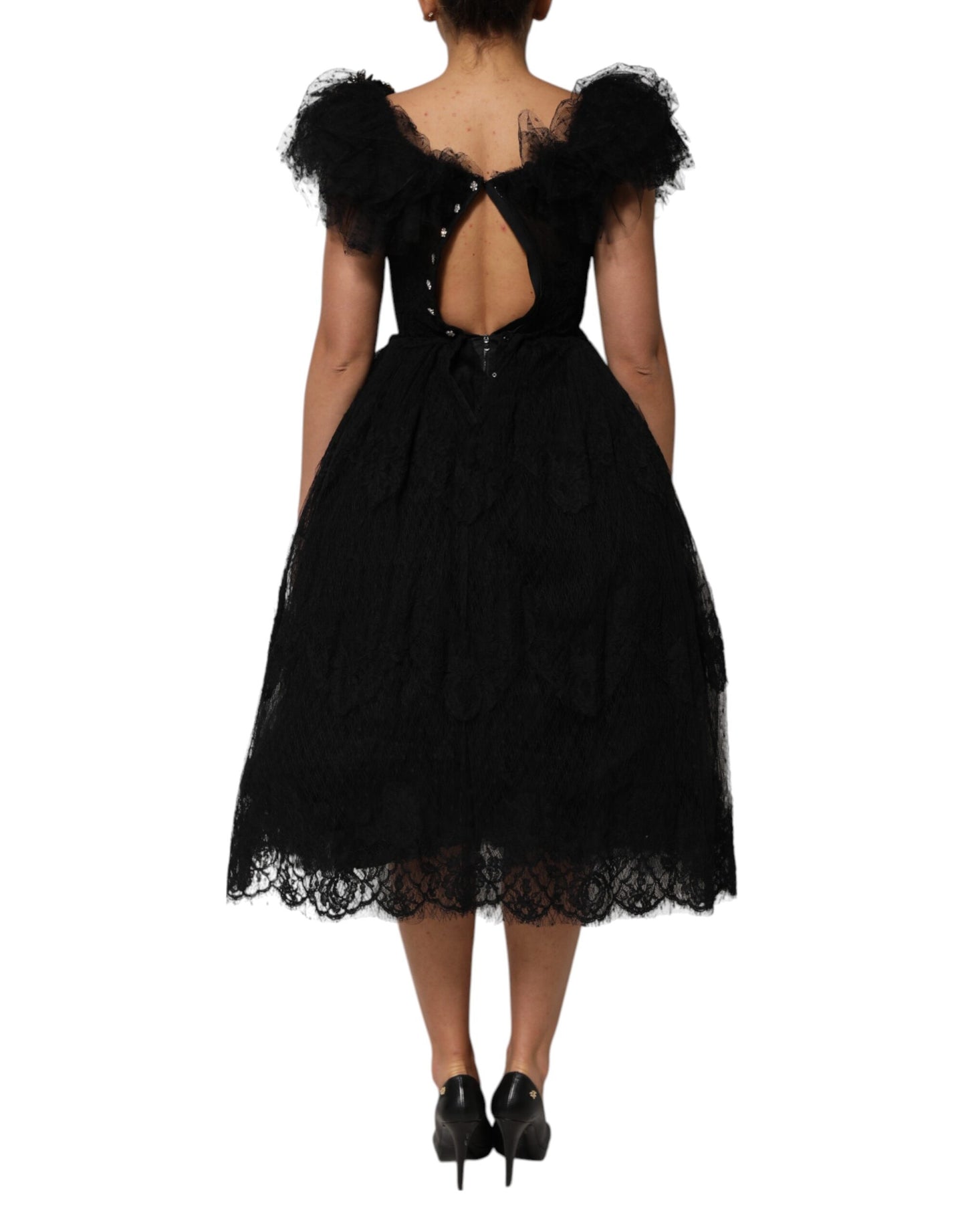 Robe mi-longue trapèze noire ornée de cristaux Dolce &amp; Gabbana