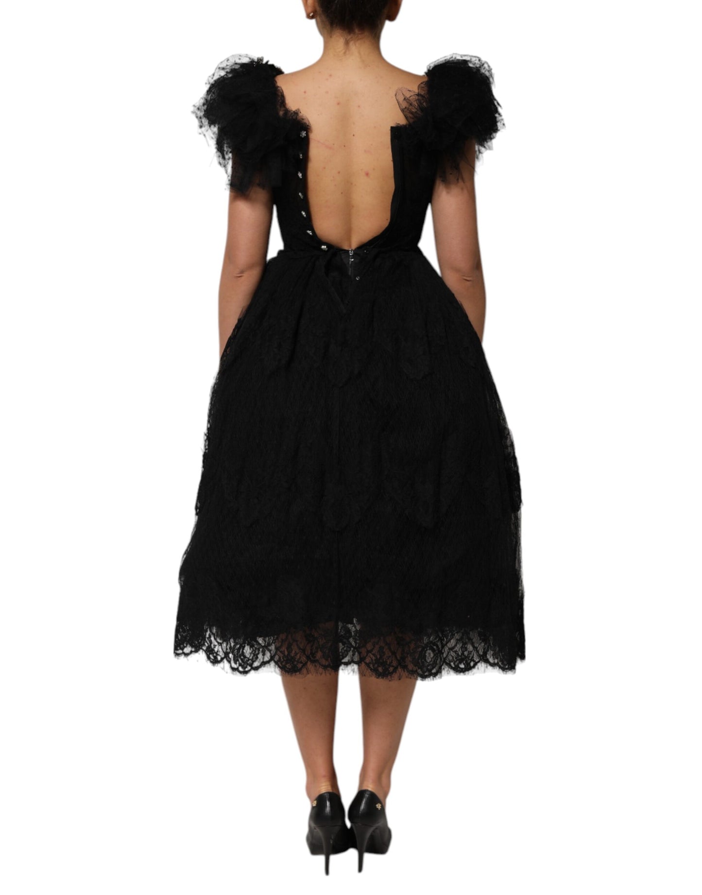 Robe mi-longue trapèze noire ornée de cristaux Dolce &amp; Gabbana