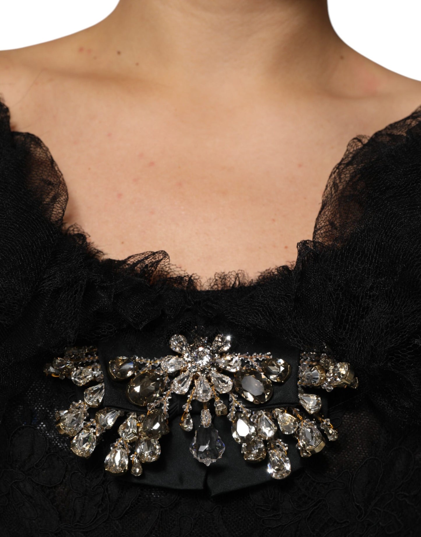 Robe mi-longue trapèze noire ornée de cristaux Dolce &amp; Gabbana