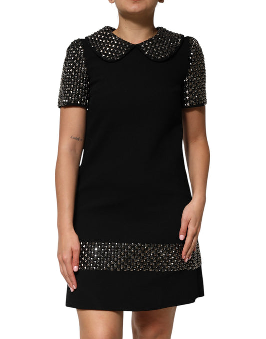 Mini-robe noire à col ornée de cristaux Dolce &amp; Gabbana