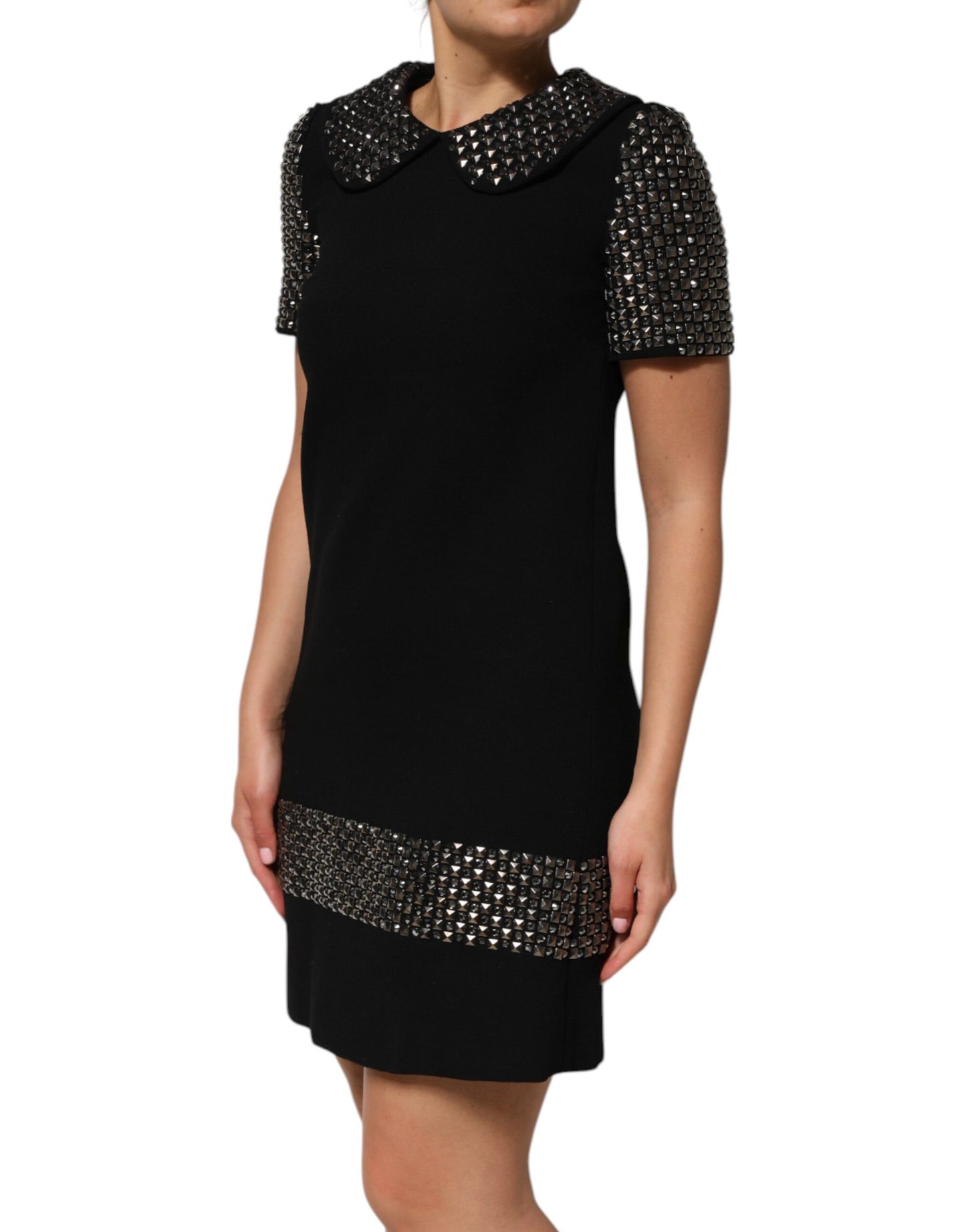 Mini-robe noire à col ornée de cristaux Dolce &amp; Gabbana