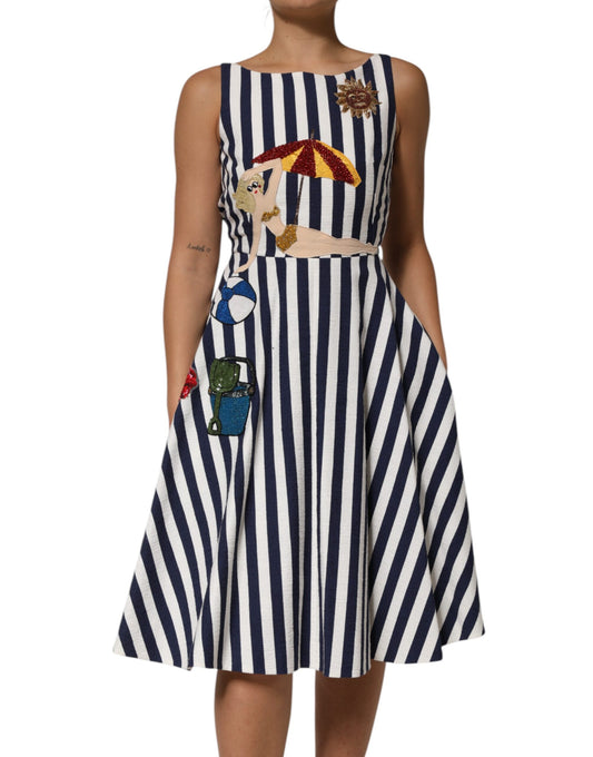 Robe trapèze brodée à rayures bleues et blanches Dolce &amp; Gabbana