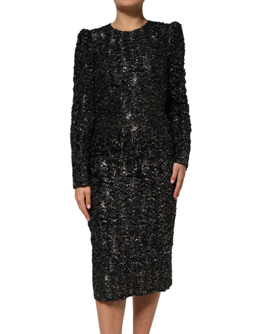 Robe fourreau en tweed bouclé à sequins noirs Dolce &amp; Gabbana