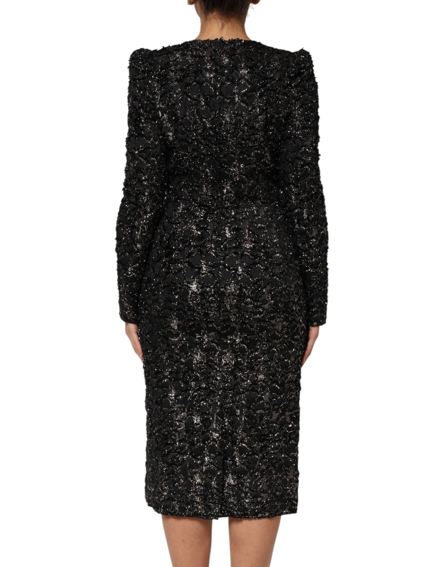Robe fourreau en tweed bouclé à sequins noirs Dolce &amp; Gabbana