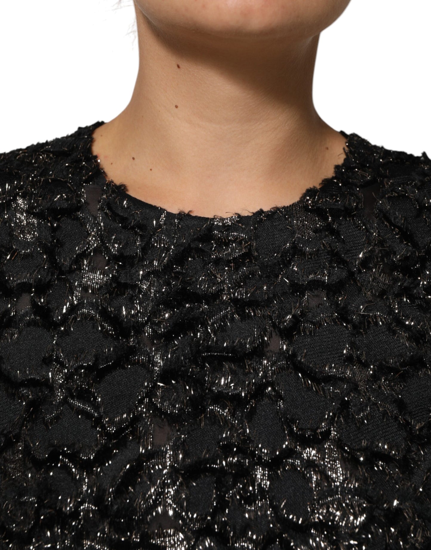 Robe fourreau en tweed bouclé à sequins noirs Dolce &amp; Gabbana