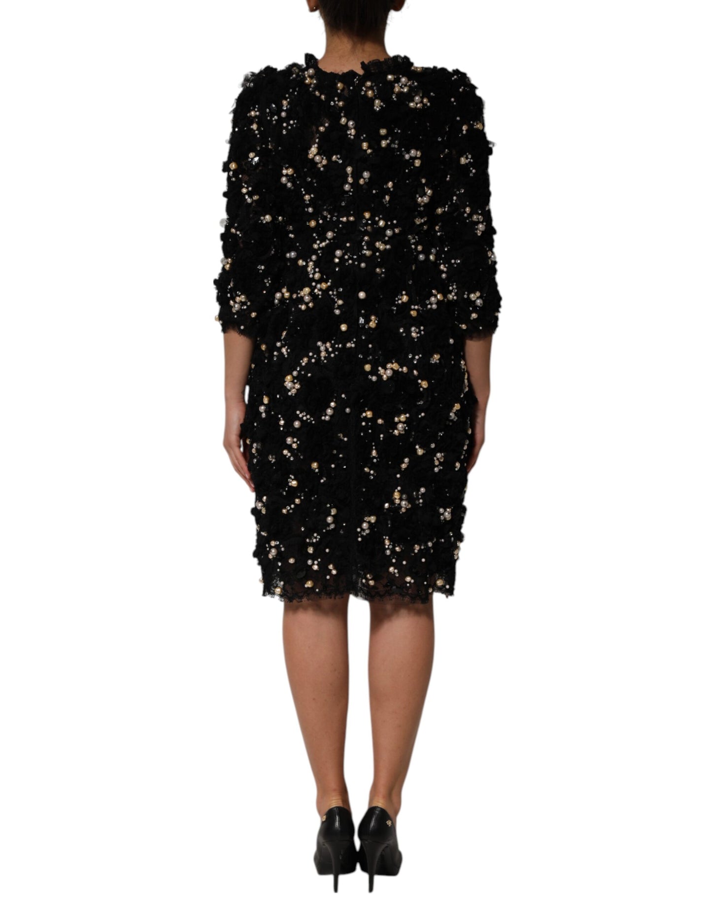 Robe droite en viscose noire ornée de perles Dolce &amp; Gabbana