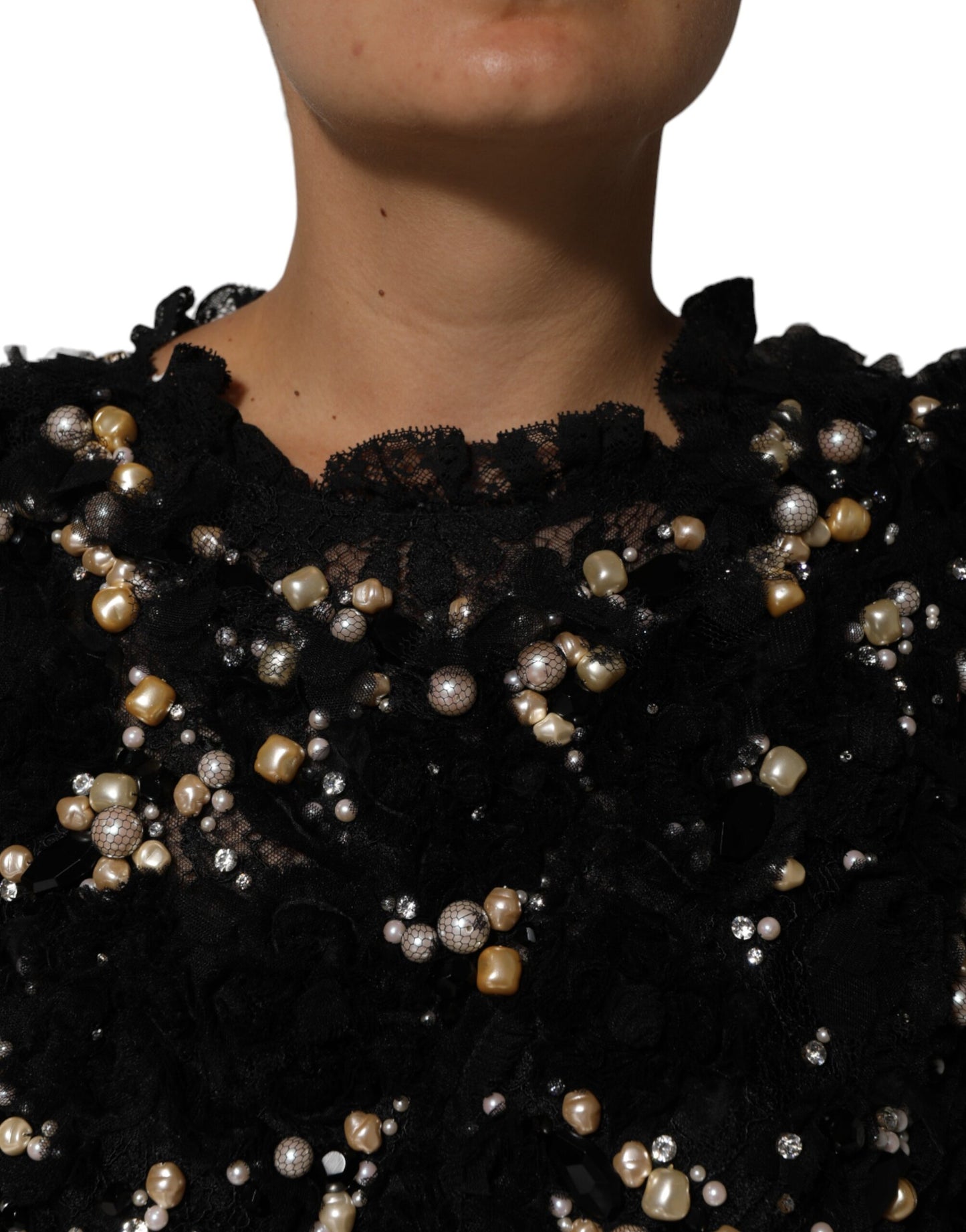 Robe droite en viscose noire ornée de perles Dolce &amp; Gabbana