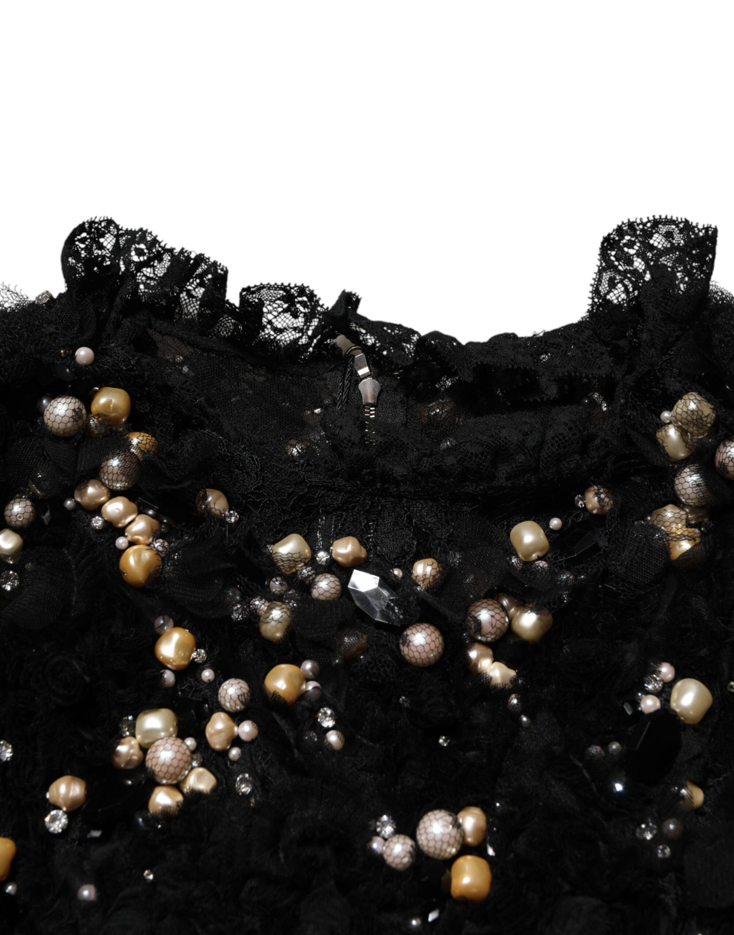 Robe droite en viscose noire ornée de perles Dolce &amp; Gabbana