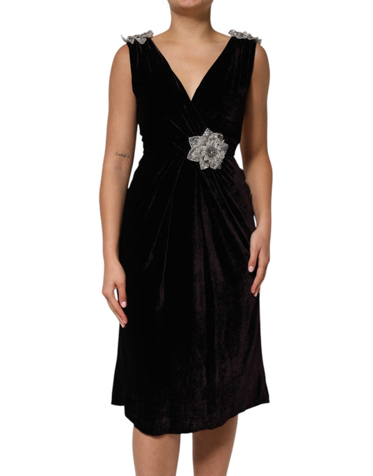 Robe Aline en velours noir ornée de fleurs Dolce &amp; Gabbana
