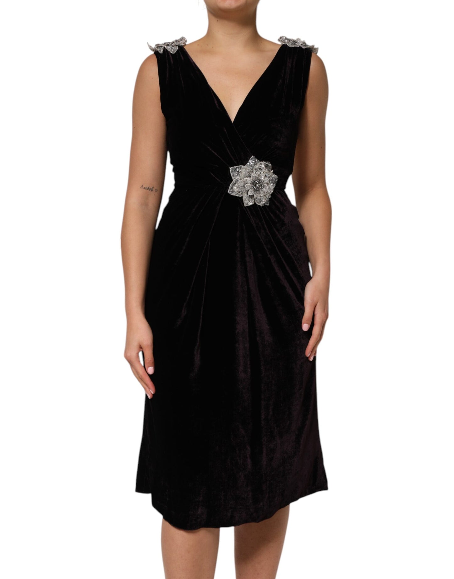 Robe Aline en velours noir ornée de fleurs Dolce &amp; Gabbana
