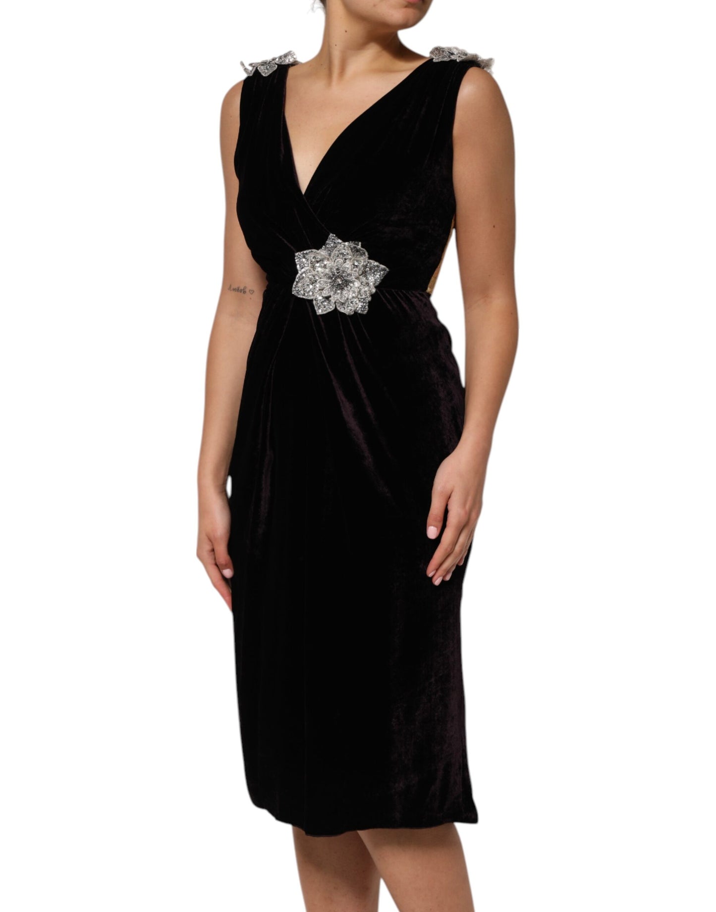 Robe Aline en velours noir ornée de fleurs Dolce &amp; Gabbana