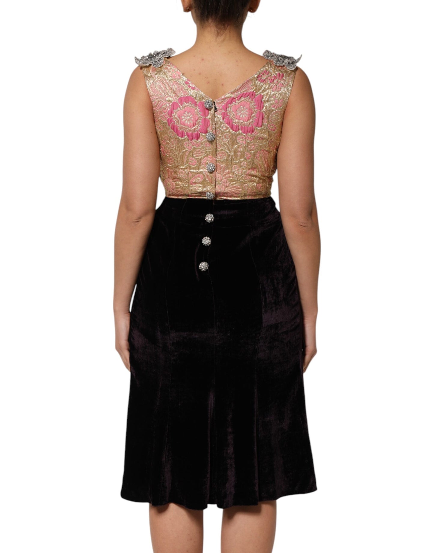 Robe Aline en velours noir ornée de fleurs Dolce &amp; Gabbana