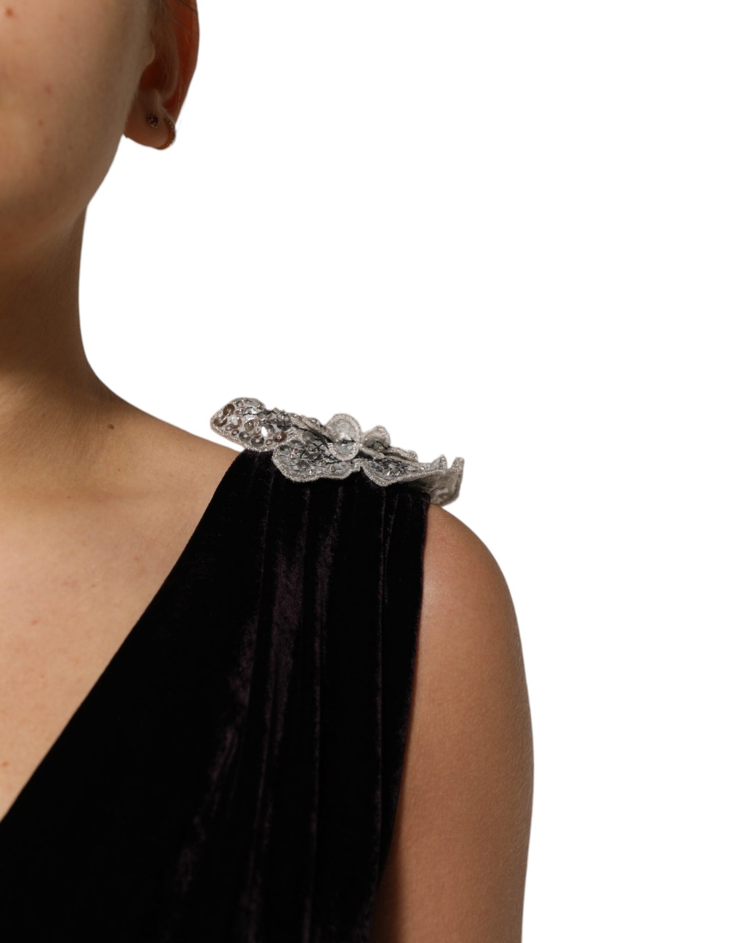 Robe Aline en velours noir ornée de fleurs Dolce &amp; Gabbana