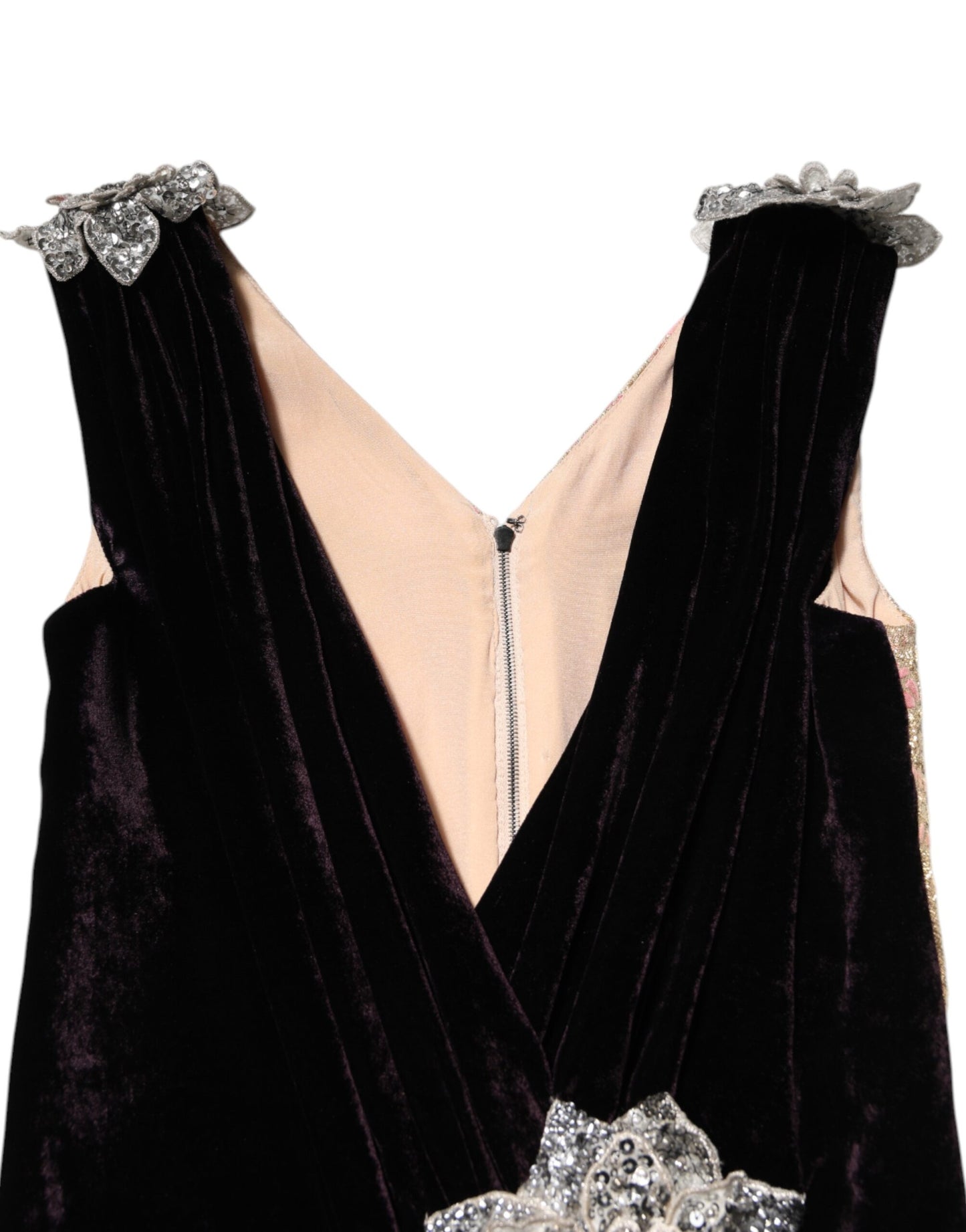 Robe Aline en velours noir ornée de fleurs Dolce &amp; Gabbana