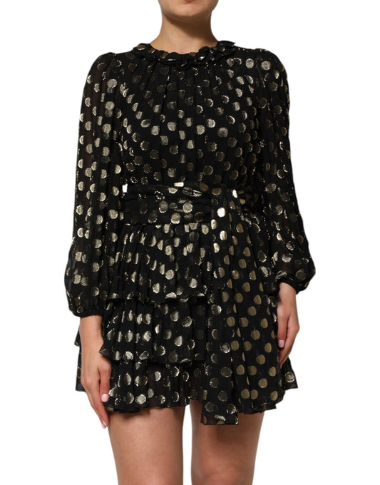 Mini-robe en brocart de soie à pois noirs et dorés Dolce &amp; Gabbana