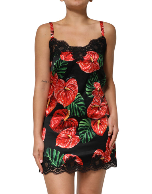 Robe chemise noire en dentelle florale Dolce &amp; Gabbana