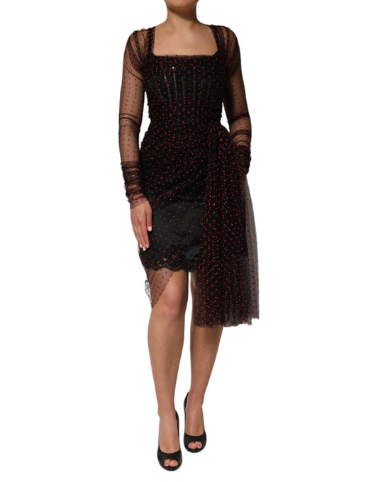 Robe fourreau courte à manches longues et bordure en dentelle noire Dolce &amp; Gabbana